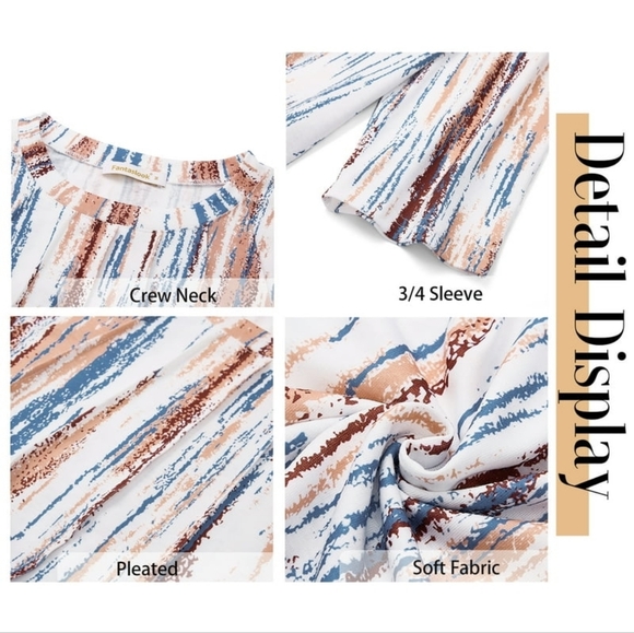 3/4 Sleeve Pleated Dressy Blouses Crew Neck Casual Tunic Tops NWOT - Picture 4 of 5